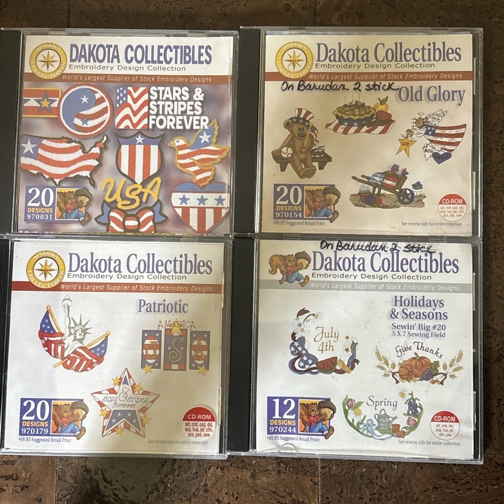 Dakota Collectible Embroidery Design CD Rom Lot Old Glory 4th Of July Patriotic